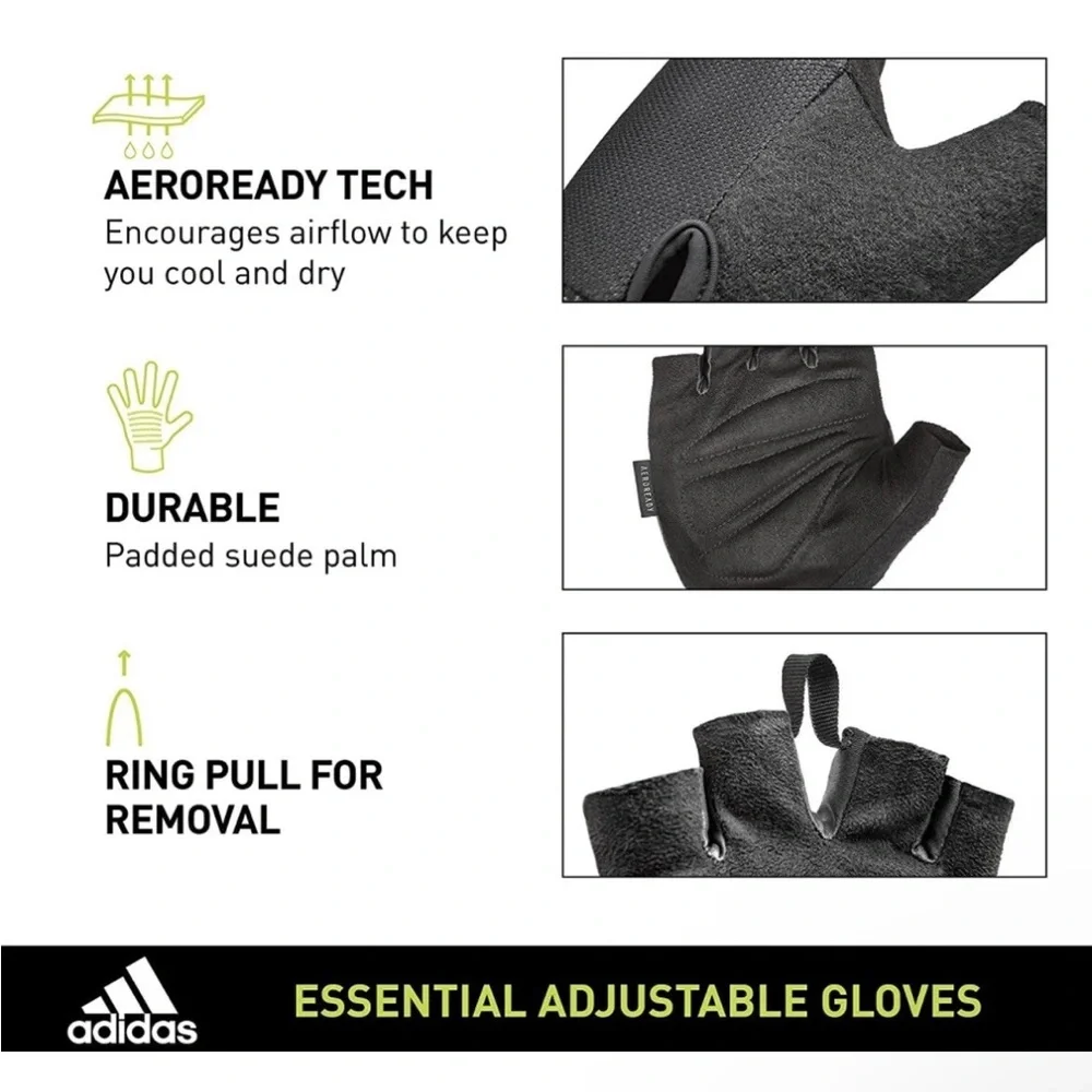 NWT Adidas Aeroready Adjustable Essential Gloves Black & Pink Training Gloves